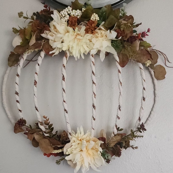 Handmade Floral Pumpkin Wall Decor Or Door Wreath HANDMADE - Picture 1 of 2